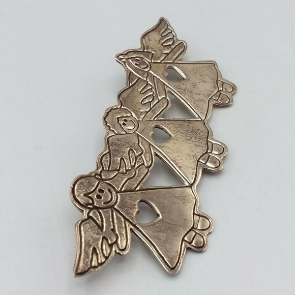 Vintage Whimsical Angel Brooch Pin Mexico Sterling Silver 925 Three Angels - Picture 2 of 8